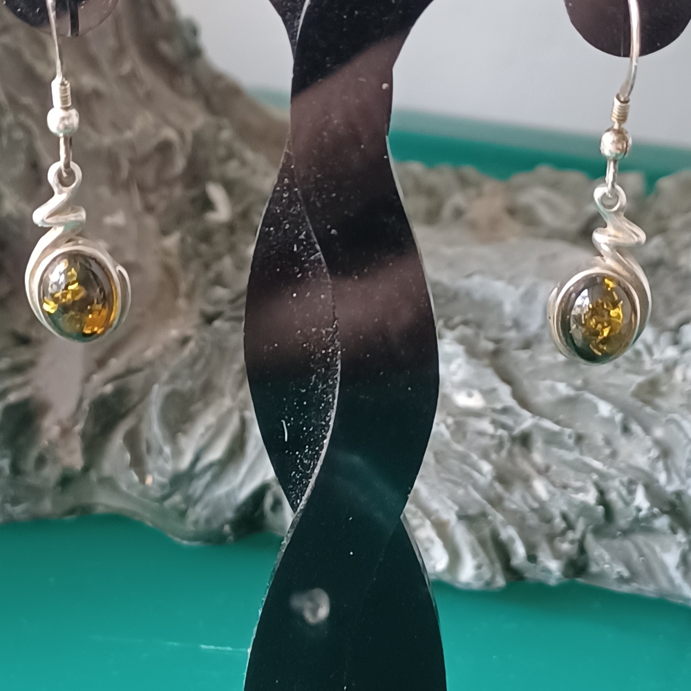 Sterling Silver Natural Green Baltic Amber Earrings